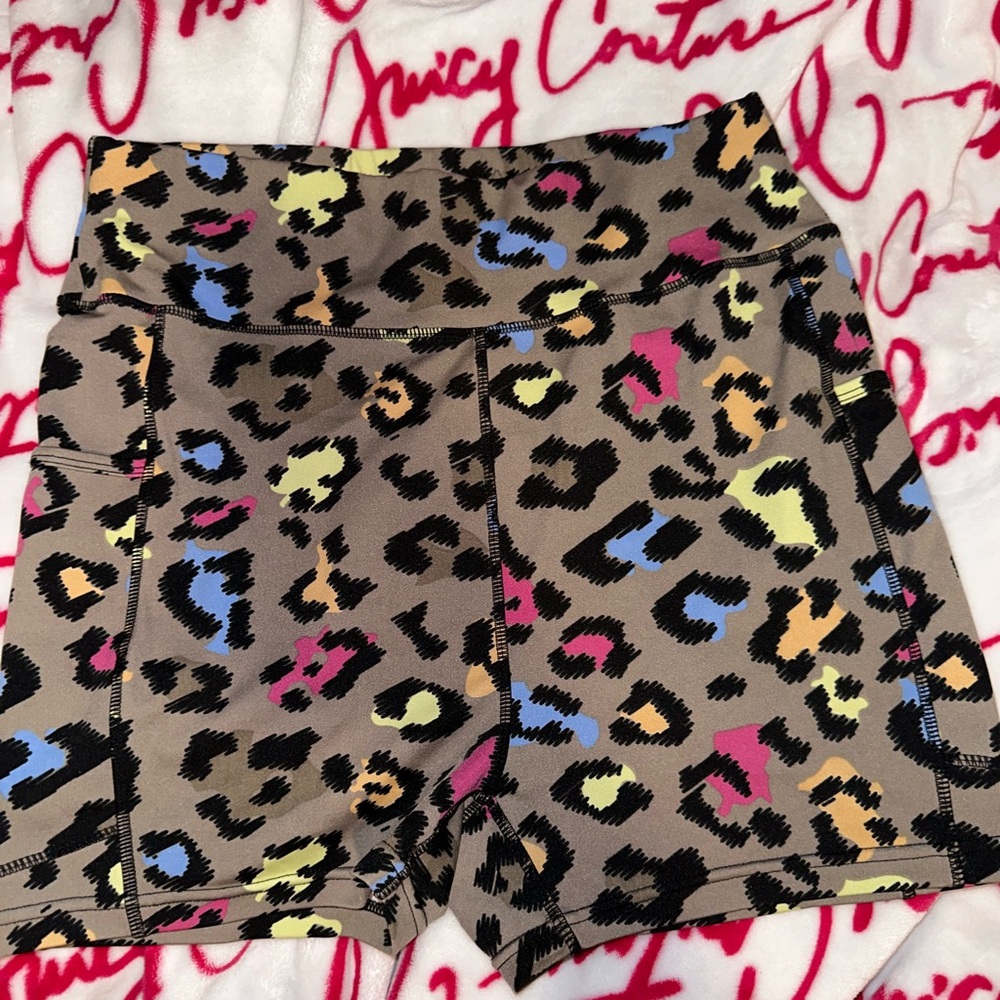 pop fit rainbow leopard print shorts with pockets
